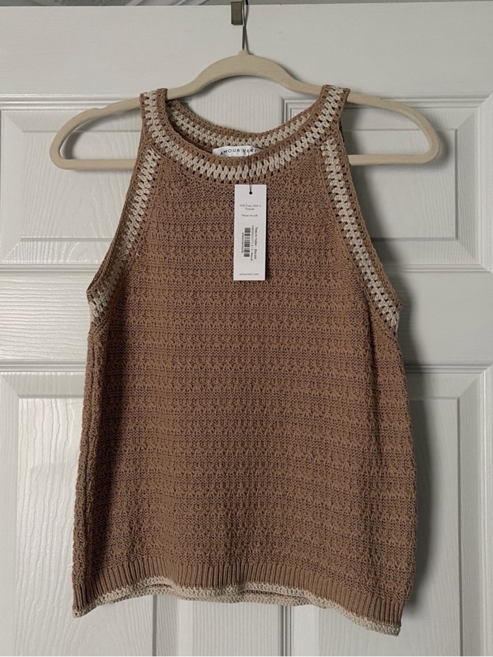 Amour Vert Crochet Tank Top in Taupe with Cream Trim